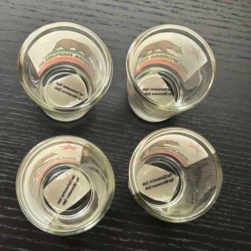 Lot of 4 California Cali Republic Shot Glass Bear Flag Souvenir Decor‎ Gift